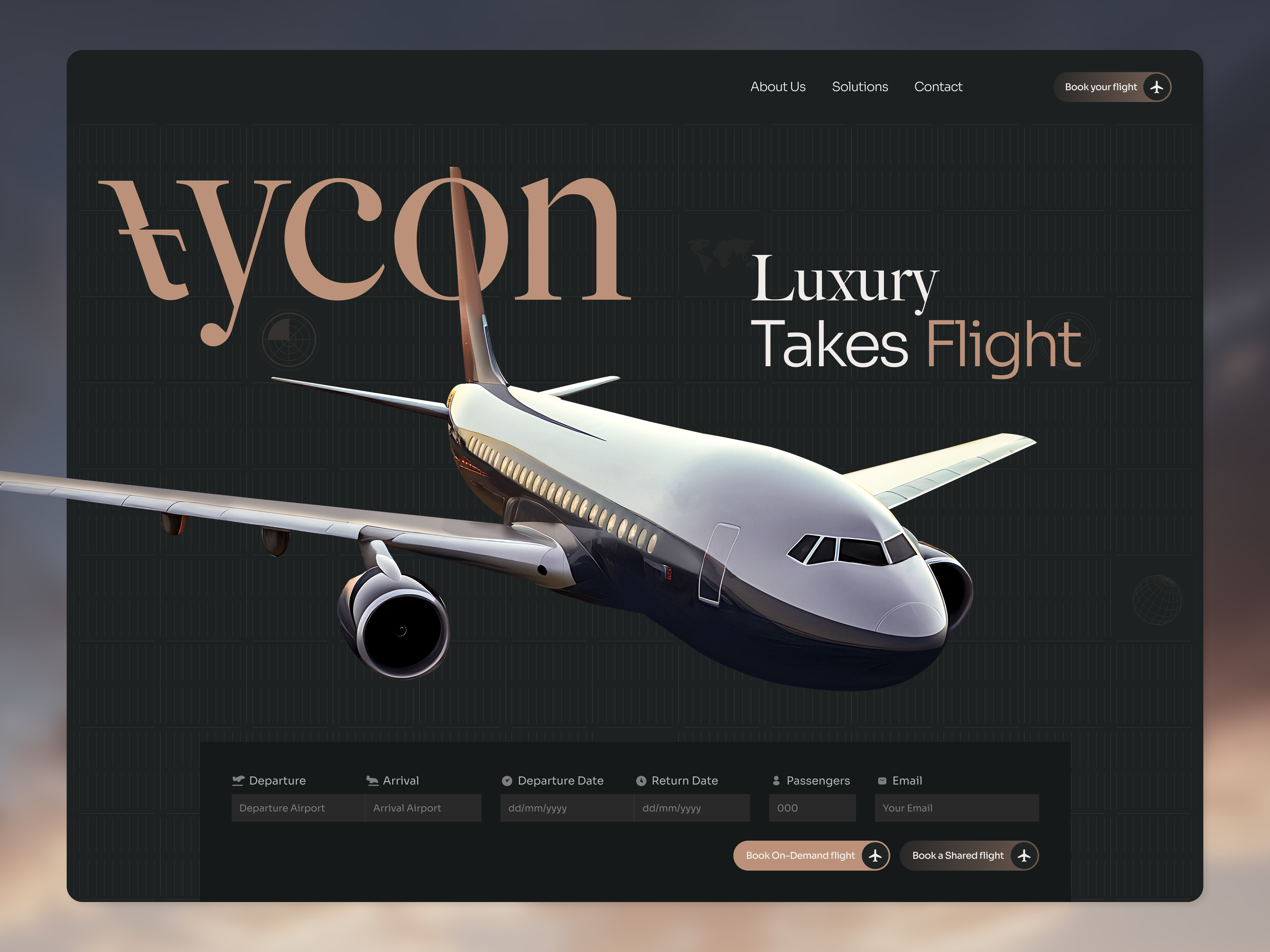 Luxury Flight Booking Website • Hero Section airlinebranding airlinewebsite aviationdesign dribbble figma flightbooking flightwebapp herosection landingpage luxurybrand modernwebdesign privatejet tablet design trending ui uidesign uxdesign web design webdesign winglyagency