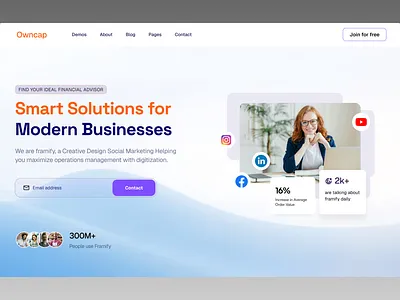 Smart marketing solutions meet clean design. business website clean design digital marketing figma hero section landing page marketing agency minimal design modern ui responsive design saas social media ui design uiux design ux design website design
