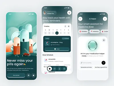Medication Reminder & Health Tracker App ai ai chatbot app app design dashboard design doctor app health app healthcare ios medical app medication mobile mobile ui pill reminder pills pills app reminder tracker ui design