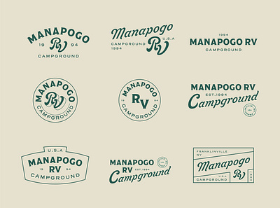 Manapogo Campground: Unused Draft 1 badge design badges brand identity branding camp campground camping logo logo design outdoors brand patch patch design typography