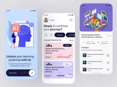 AI-Powered Learning - App Design app appdesign clean and modern e learning e learning design education education app graphic design learning mobile mobile app online education design ui ux