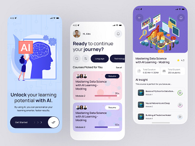 AI-Powered Learning - App Design app appdesign clean and modern e learning e learning design education education app graphic design learning mobile mobile app online education design ui ux