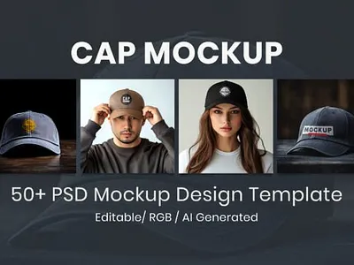 Realistic Cap Mockup Design Template apparel branding template cap mockup customizable cap psd headwear design mockup logo on cap mockup realistic cap design template