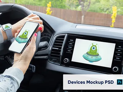 Devices and Car Display Mockup apple branding iphone iphone x phone watch