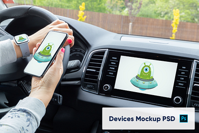 Devices and Car Display Mockup apple branding iphone iphone x phone watch