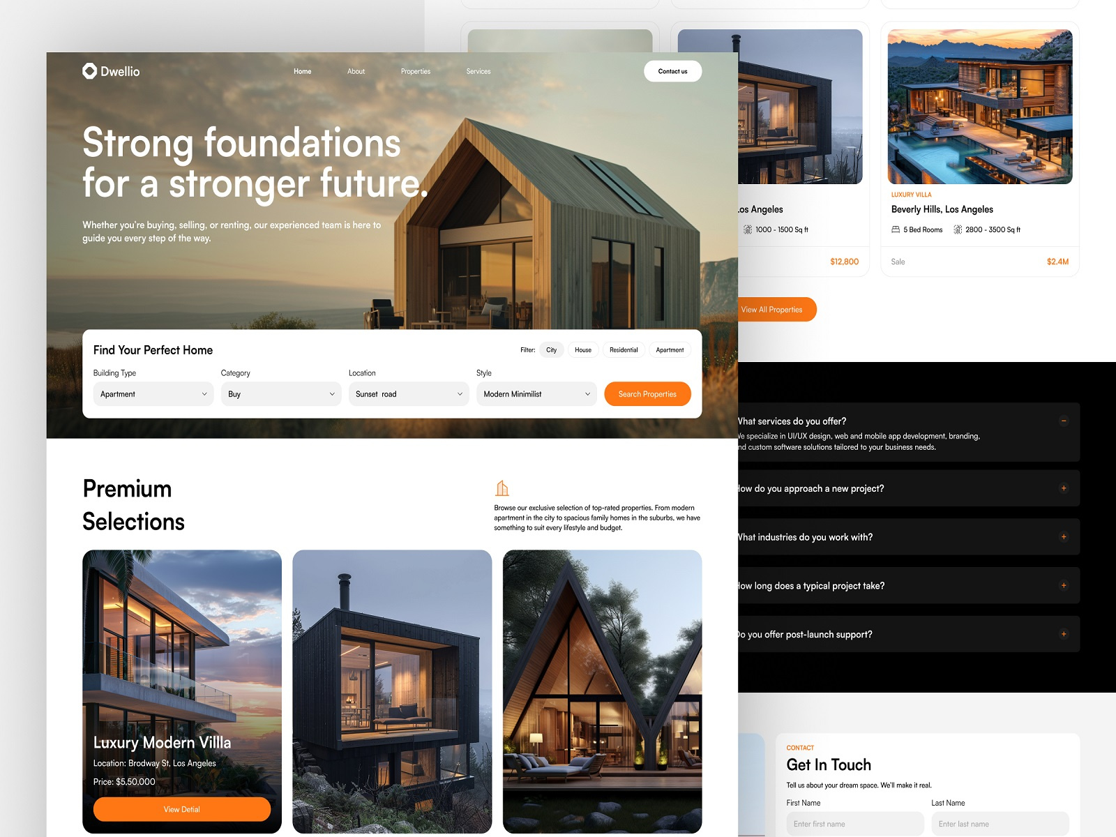 Dwellio - Real Estate Landing Page airbnb buy property house landing page design luxury villa product design property property agency property landing page property website real estate real estate agency real estate branding real estate landing page real estate website realtor residence saas sell property web design