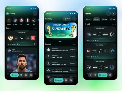 Sports Scores & Fantasy Mobile App app design data visualization ui fantasy app fantasy league ui football app live scores app live stats app match tracker mobile mobile app sports sports app sports mobile app