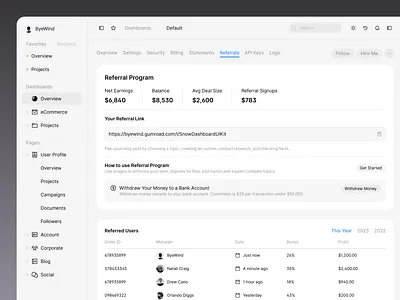 Referrals - SnowUI dashboard ui kit