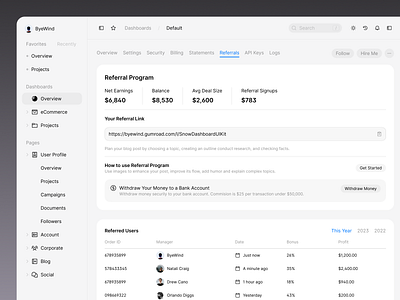 Referrals - SnowUI dashboard ui kit