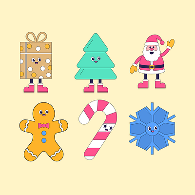 Festive Christmas Characters candy cane celebration christmas claus december festive gift gingerbread holiday illustration man present santa season snowflake tree winter