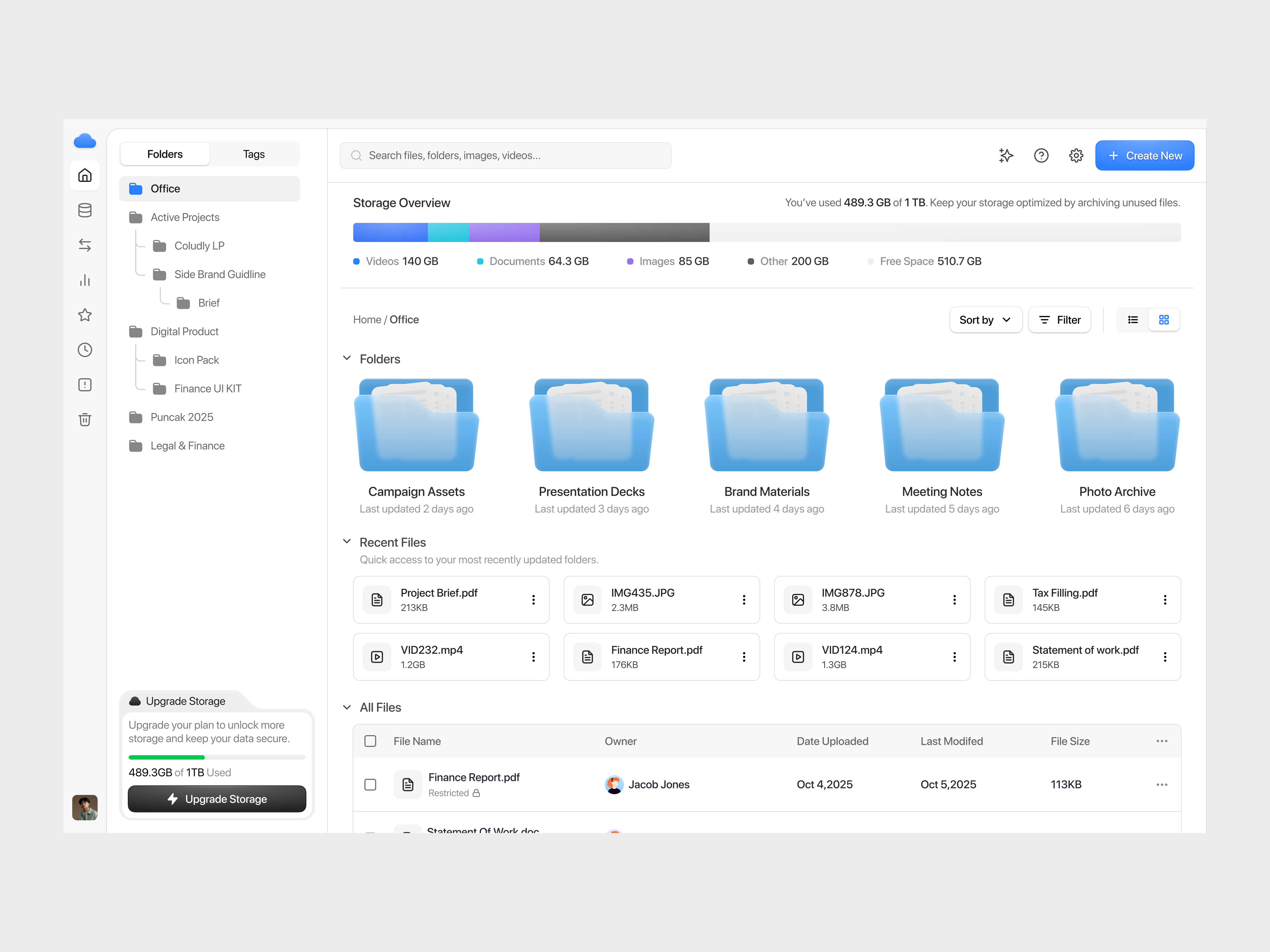 Cloud Storage Dashboard cansaas clean cloud cloud storage dashboard data data management design dropbox folder google drive list minimalist organization product design saas storage ui ux web app