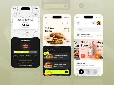 Food delivery mobile ui design clean design delivery app ui delivery tracking food app design food delivery app food ordering app food ui hero section minimal food ui minimal ui mobile mobile app mobile ui product design restaurant app ui ux