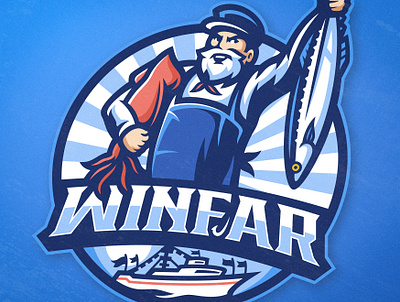 Fisherman Logo Mascot | WINFAR branding esport esportlogo fish fisherman fisherman logo fishing fishing logo graphic design logo mascot sea service services logo sport sports logo squid