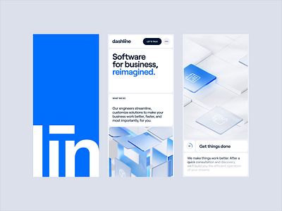 Dashline - Mobile 3d animation app blue cube glossy minimal mobile motion graphics on scroll parallax rwd scroll square ui ux vetical website white
