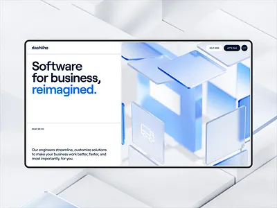 Dashline - Hero 3d animation belnder blue cube cubes full screen glass glossy hero isometric landing minimal motion graphics software typography website white