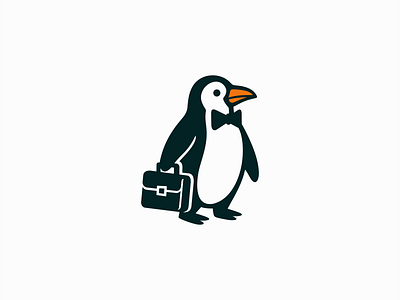 Business Penguin With Briefcase Logo animal bird bow tie branding briefcase business design fun icon identity illustration logo mark mascot penguin playful symbol vector