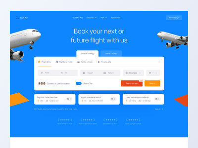 Luft Air — Airline Landing Page Hero UI airline blue plane ui ui design uidesign uiux ux uxdesign web design website
