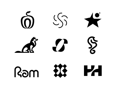 B&W Logos and Marks animal logo apple branding bw collection dog h letter lettermark logo logo designer mark portfolio ram s seahorse snake star sun x