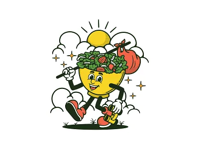Groovy Greens on the Go! cartoon character character design food graphic design healthy illustration merchandise poster retro retro cartoon retro character salad t shirt tshirt design
