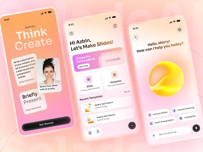 AI Slides presentation Grenerator App UI 3d ai app arobix artificial azbin branding business decks chat generator modern onboarding presentation slides template ui us voice website