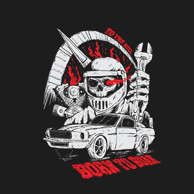 Born to Roar ~ to the Hell 🔥 apparel artwork car fire flame gear graphic design grunge illustration machine reaper skull spedometer tshirt