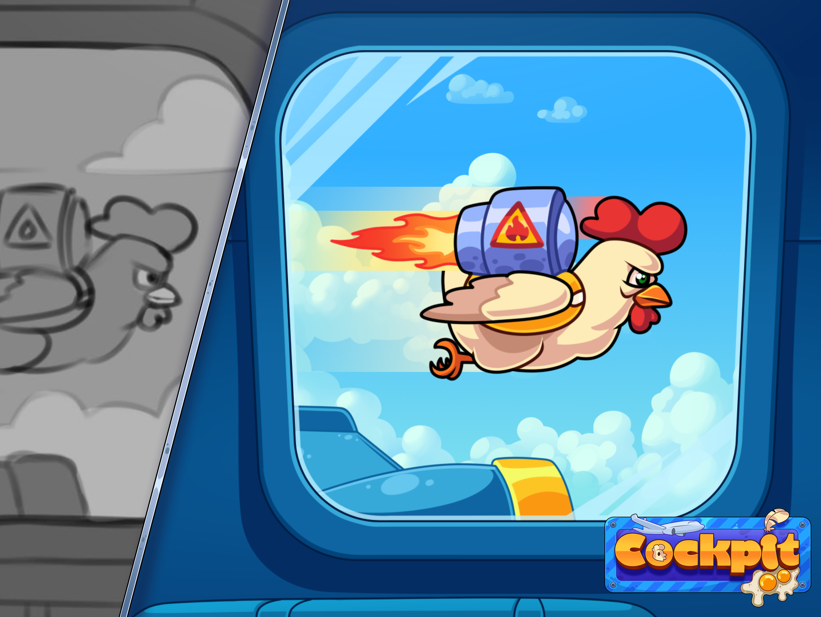 Cockpit: Concept art 2d airplane art cartoon cartoon character character design chicken cute flight game art game illustration game logo illustration jat pak rooster sketch slot art slot game slot illustration vector
