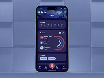 Mobile App UI/UX Design Wellness, Medtech and Healthcare App calm design dark mode data visualization diagrams emotional health figma focus tracker health iosapp meditation app mobile app design mobile ui progress relaxation app retention design self care app sleep app stress relief app trend 2025 design uiuxdesign