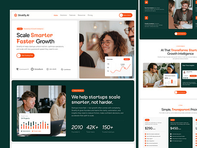 Stratify.AI - AI Growth Partner for Startups clean design greentech home page landing page minimaldesign saas solarenergy startup design ui uiux web design website