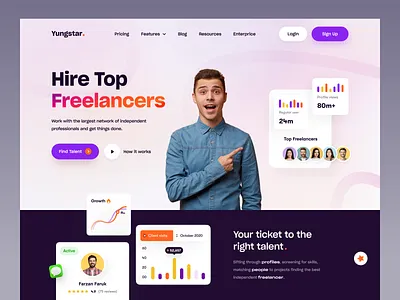 Yungstar - Hiring Platform Web Design curriculum vitae cv freelancer hiring hire hiring freelancer hiring platform hiring platform website hiring website job job portal job seeker landing page landingpage portfolio social proof talent hiring web design webdesign website design website designer