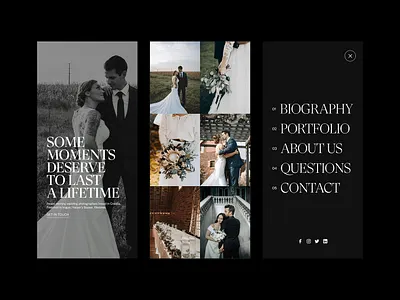 Wedding Photography Portfolio Website Mobile View 3d animation black branding design editorial elegant figma graphic design luxury minimal motion graphics photographer photography ui web design website website design