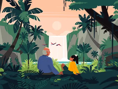 Jungle 2d art character design flat design illustration illustrator jungle landscape palms