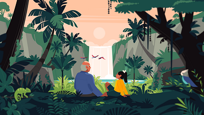 Jungle 2d art character design flat design illustration illustrator jungle landscape palms