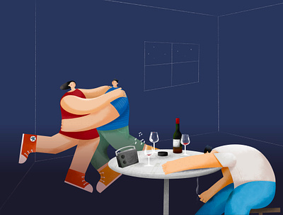 End of party animation branding character cigarette convers couple dance design digital painting friends hangover illustration illustrator party procreat radio vector wine winston