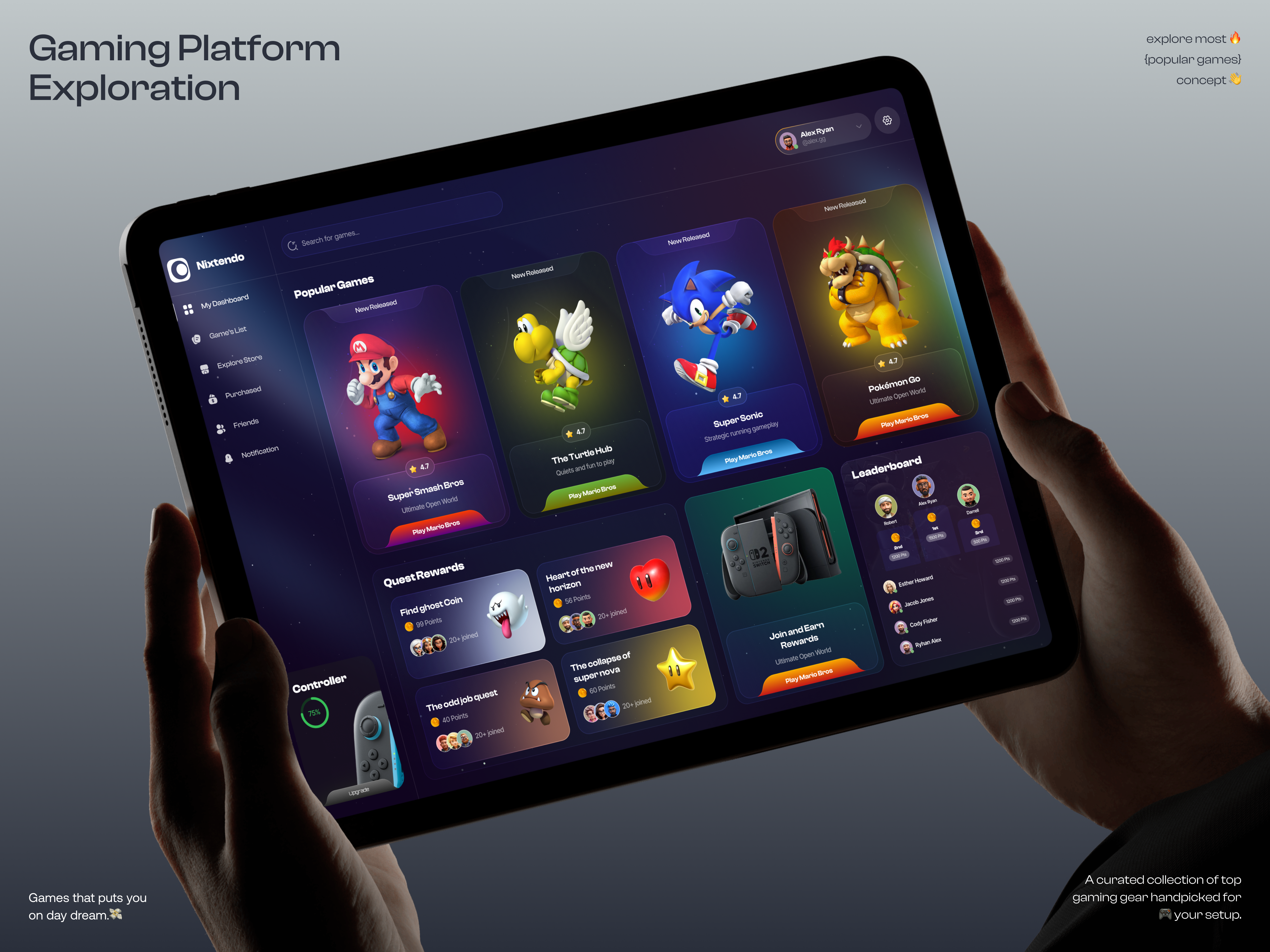 Example of Nextendo Gaming App Dashboard Design