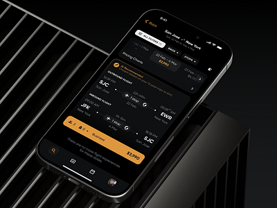 AI Flight Booking App Redesign - Dark UI aidesign aiinterface airlineticket booking casestudy dark ui designsystem executivetravel flightbooking flightbookingapp flighttickets interactiondesign mobileapp ppdesign premiumui ticket booking travelapp traveltech travelui uiux
