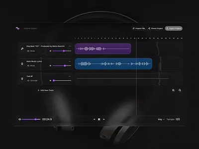Dark Mode Music Studio UI Design apple dark mode dark ui design figma glass ui modern design music music app sound editor studio studio design ui ui design uiux ux ux design