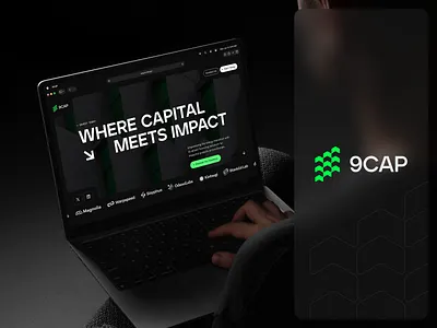 9CAP logo and website hero 9 arrow branding capital finance financial fintech green growth hero investing investor logo logotype money nine top uiux web3 website
