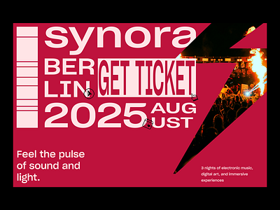 SYNORA – Music & Art Festival Landing Page Concept darkmode eventlandingpage festival graphic design landing music musicfestival red ticket ui ux