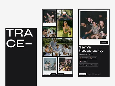 TRACE – Digital Memory App Concept gallery journalapp memory mobile photo socialdesign timeline typography ui ux