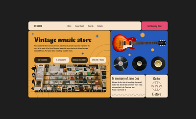 Vintage music store - website concept branding colors design figma guitar illustration music record typography ui ux