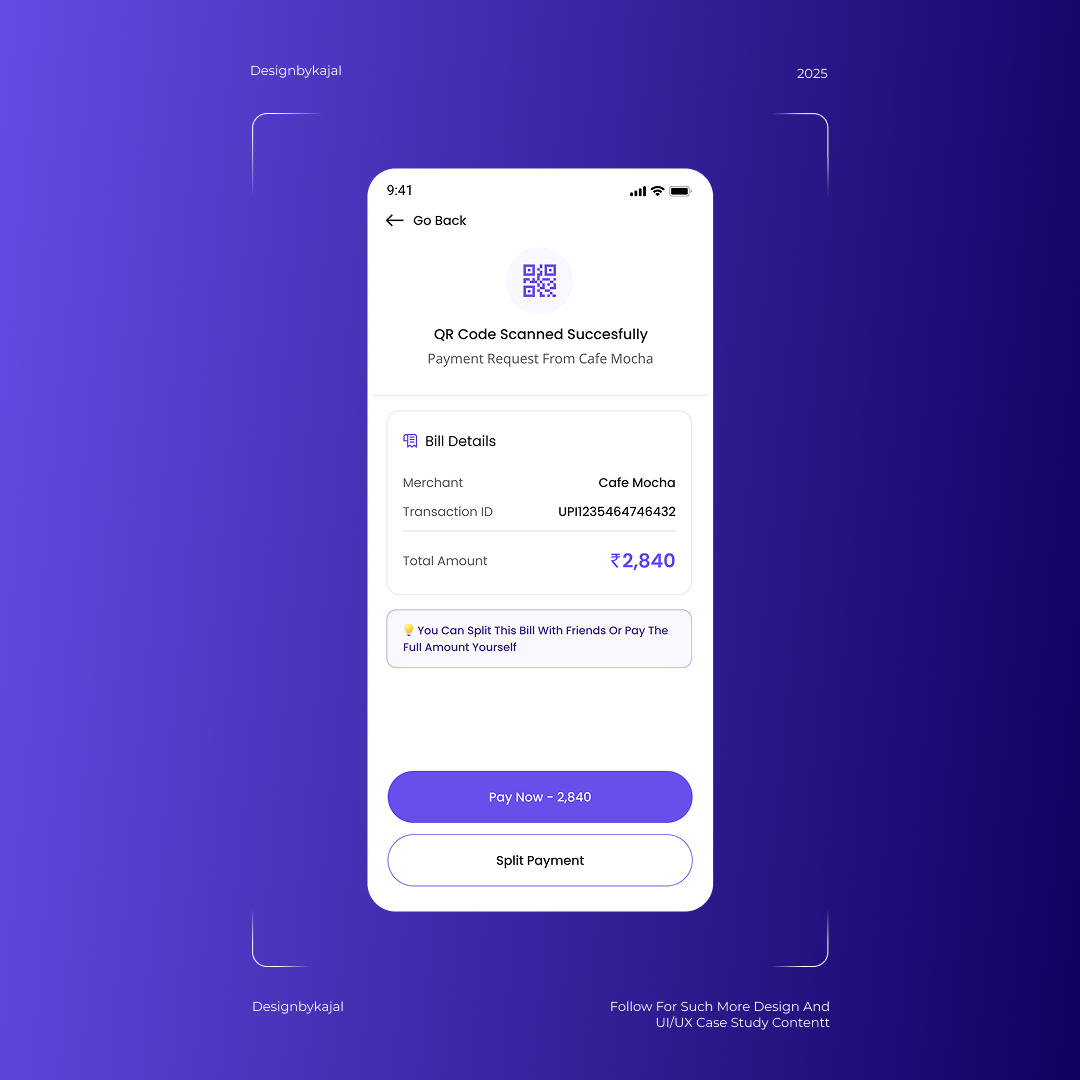 Split bill flow for a online payment application branding graphic design m paym ui