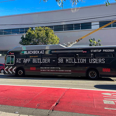 Blackbox AI - SF Muni - IRL ad agentic agents ai ai agents b2b black and white brand design brand designer branding graphic design icon logo modern mono font out of home ui