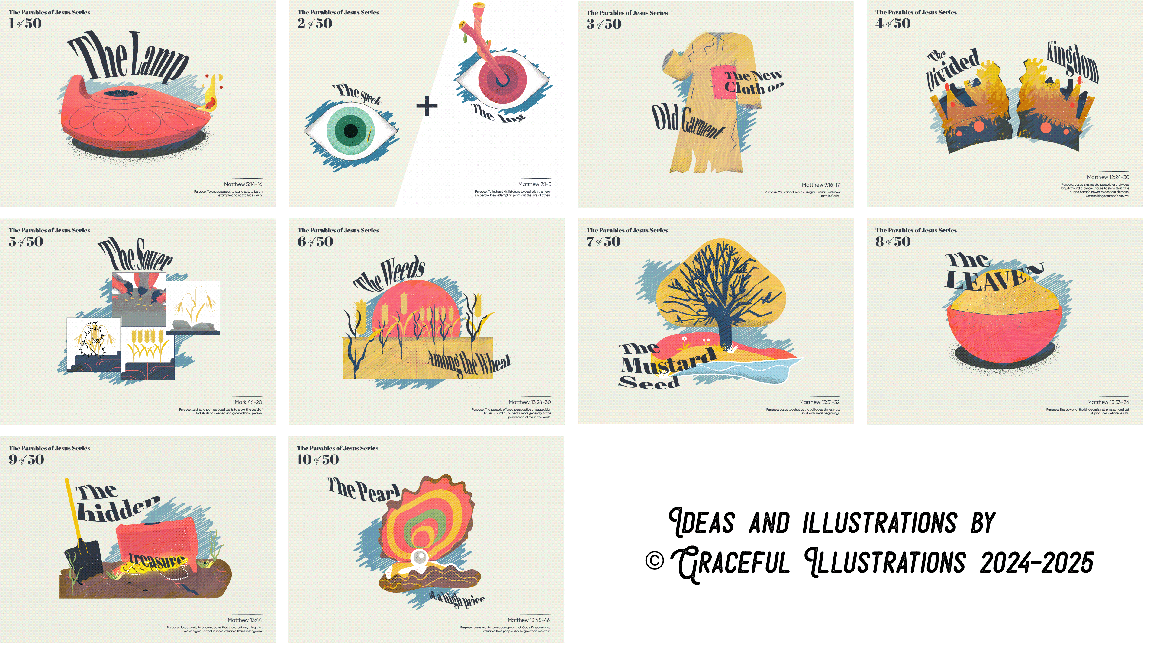 Parables of Jesus Christ x10. Follow for more! adults bible bible study cards christianity church drawing illustration jesus christ jesus parables kids sunday school texture vector