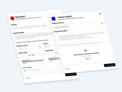 Bug Report & Feature Request Modals feedback modal ui