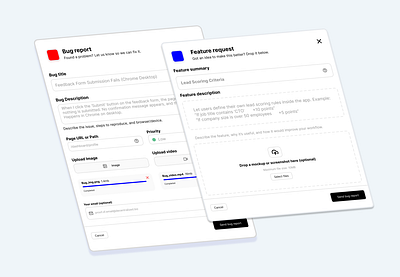 Bug Report & Feature Request Modals feedback modal ui