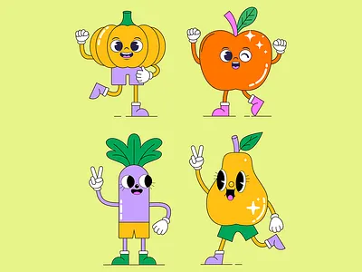 Fun & Quirky Fruit & Veggie Character Set animation branding design graphic design illustration logo motion graphics typography ui vector