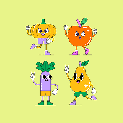 Fun & Quirky Fruit & Veggie Character Set animation branding design graphic design illustration logo motion graphics typography ui vector