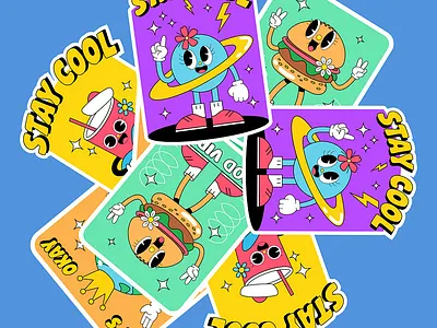 A Retro Cartoon Sticker Design Series animation branding design graphic design illustration logo motion graphics typography ui vector