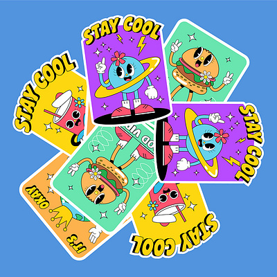 A Retro Cartoon Sticker Design Series animation branding design graphic design illustration logo motion graphics typography ui vector