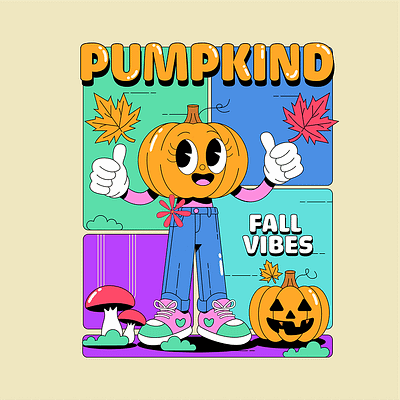 PUMPKIND - A Retro Fall Illustration animation branding design graphic design illustration logo motion graphics typography ui vector